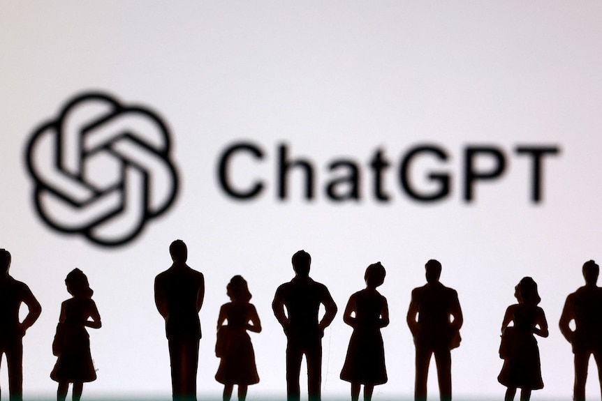 Miniature figurines and ChatGPT logo are seen in this illustration