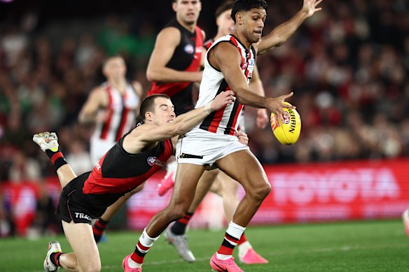 Zach Merrett tried hard defensively but he had few teammates as committed. 