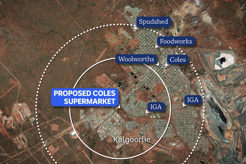 Map of Kalgoorlie showing location of other supermarkets