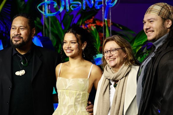 Catherine Laga’aia with her father  Jay, mother Sandra and brother Tana at Disney’s Moana special event in Sydney in June.