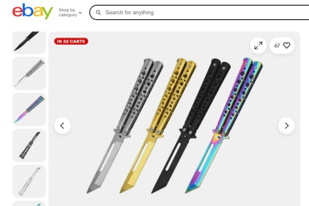 Coloured knives for sale in an eBay webpage