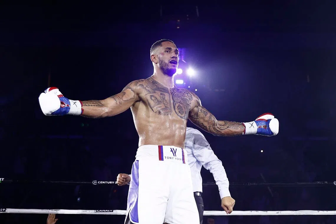 Boxing - Tony Yoka v Petar Milas - Roland Garros, Paris, France - September 10, 2021 Tony Yoka celebrates winning his fight against Petar Milas REUTERS/Christian Hartmann