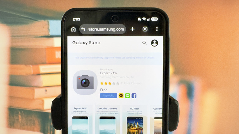 Samsung Galaxy phone showing Expert RAW mode for camera