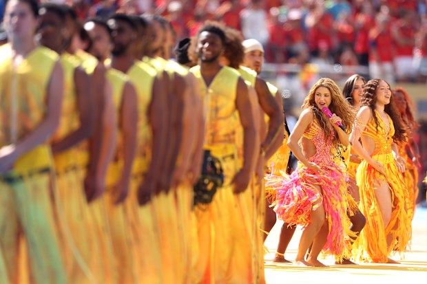 Shakira performs during the Topps Final Halftime Show in the FIFA World Cup 2026 Final match between Spain and Argentina at New York New Jersey Stadium on July 19, 2026 in East Rutherford, New Jersey.