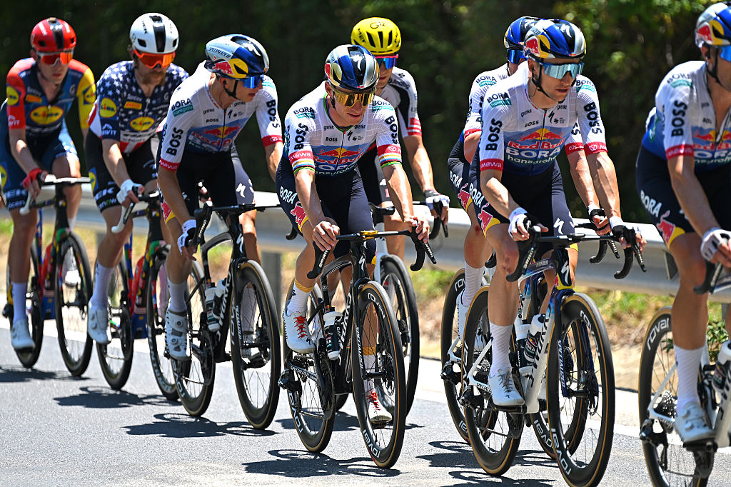 LES ANGLES, SPAIN - JULY 06: Remco Evenepoel of Belgium and Team Red Bull - BORA - hansgrohe competes during 113th Tour de France 2026, Stage 3 a 195.9km stage from Granollers to Les Angles 1801m / #UCIWT / on July 06, 2026 in Les Angles, Spain. (Photo by Tim de Waele/Getty Images)