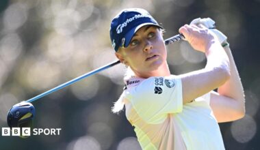 Golfer Charley Hull hits a drive at the 2026 Evian Championship