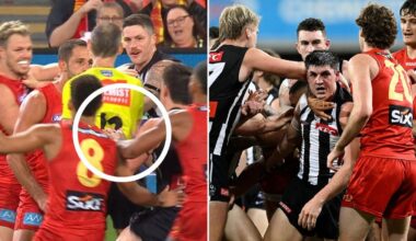 Brayden Maynard explains ‘careless’ umpire contact in wild brawl after Ben Long hit