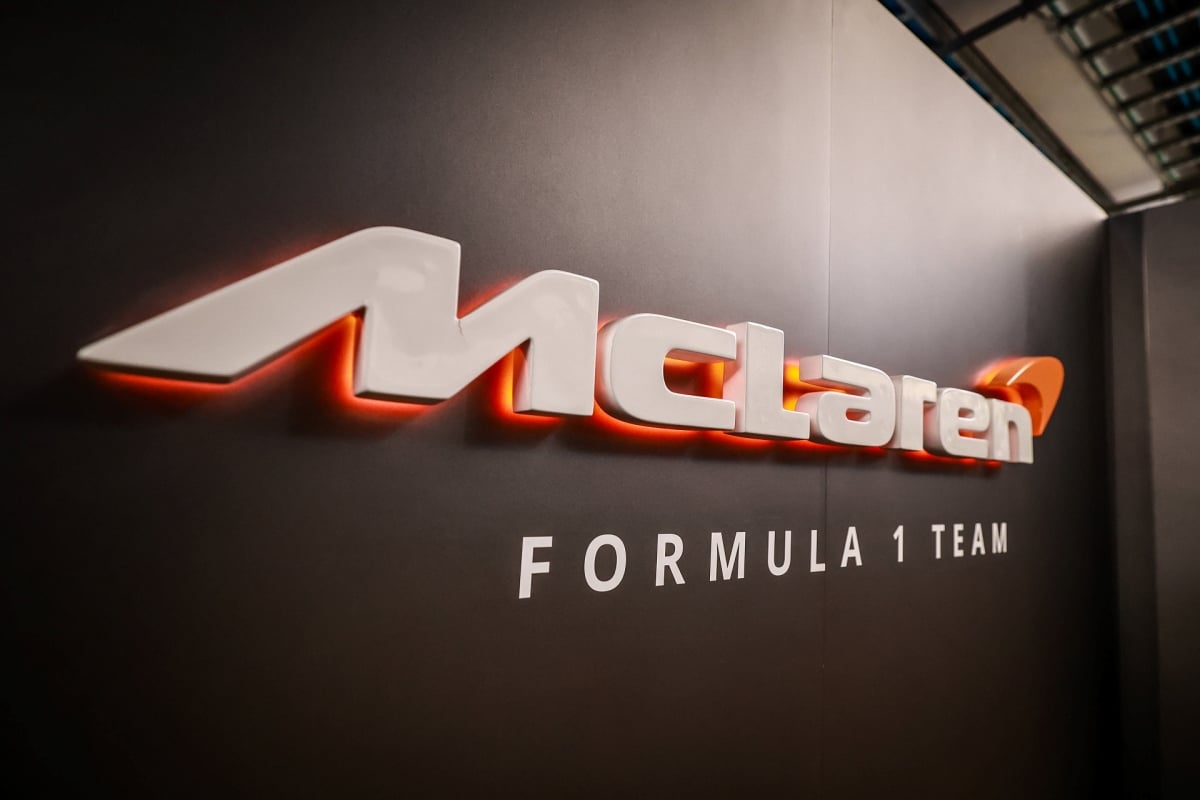 McLaren logo on the garage wall at the 2024 Brazilian Grand Prix