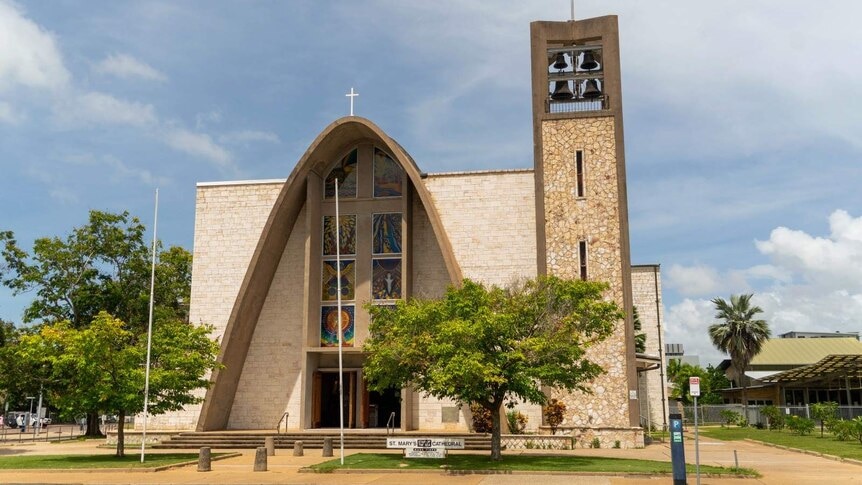 A wideshot of Catholic Church, St Mary's Cathedral on Darwin only a cloudy day