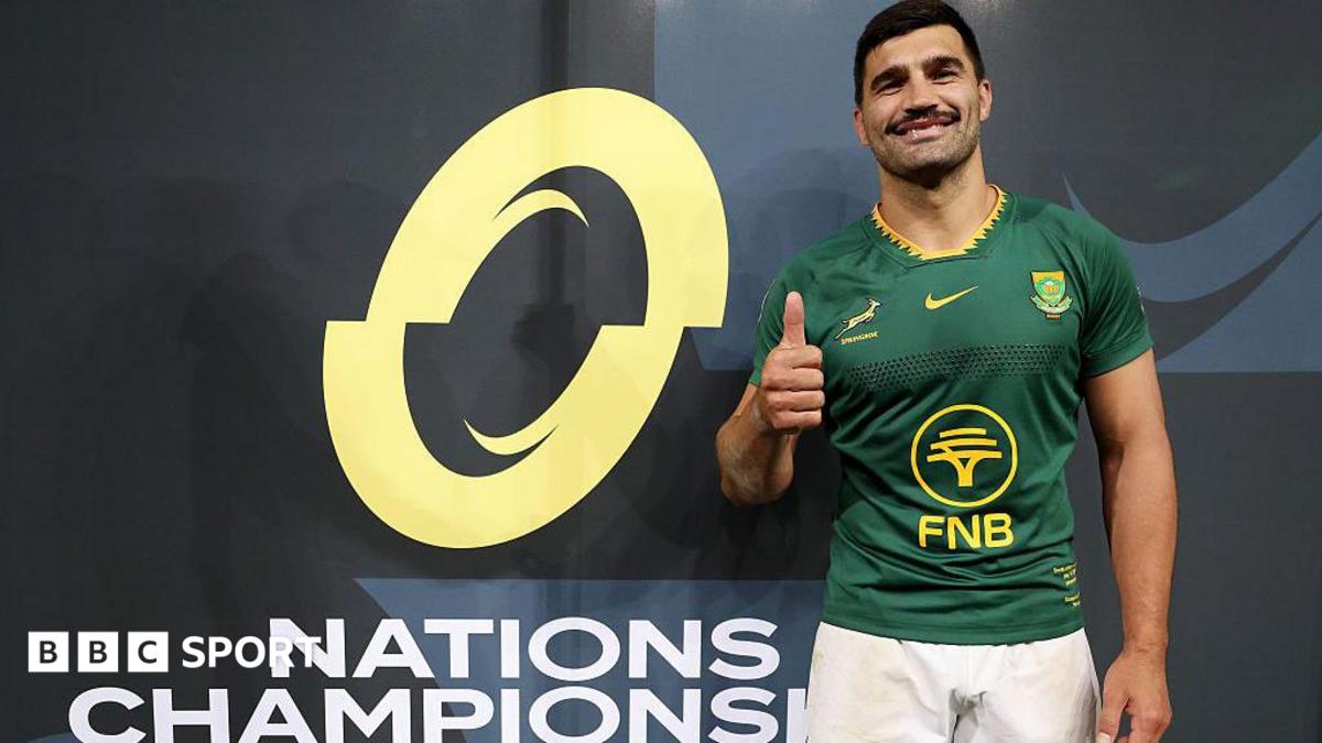 Damian de Allende poses after being named man of the match