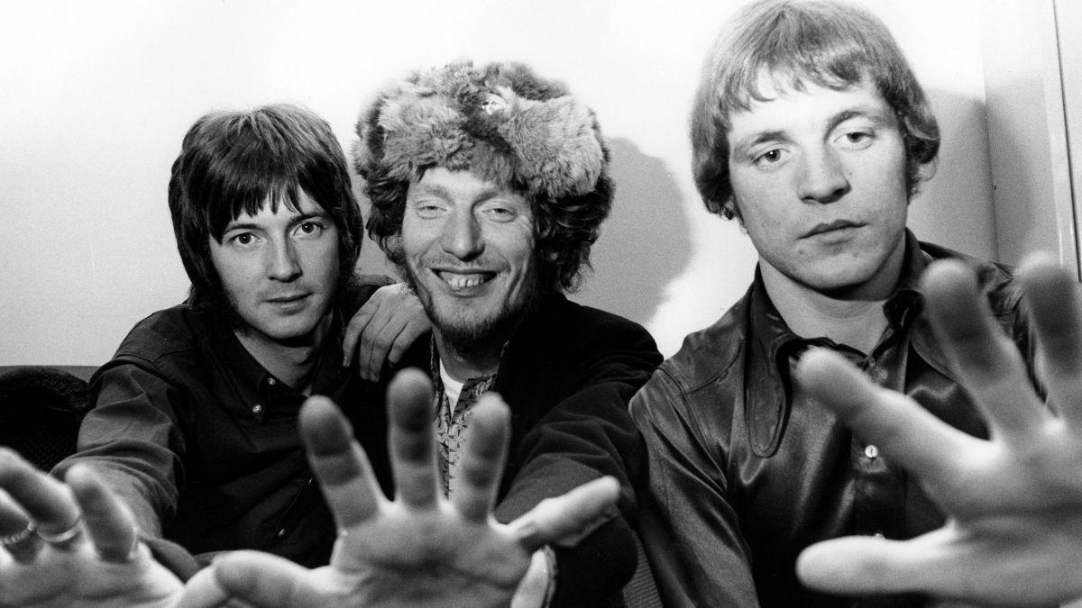 Eric Clapton, Ginger Baker and Jack Bruce of British rock group Cream posed in their dressing room at Associated Rediffusion's Wembley Television Studios in north west London on 4th November 1966.