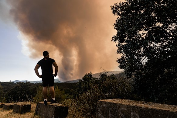 A fire burns in San Martin de Valdeiglesias, Spain, on Thursday.