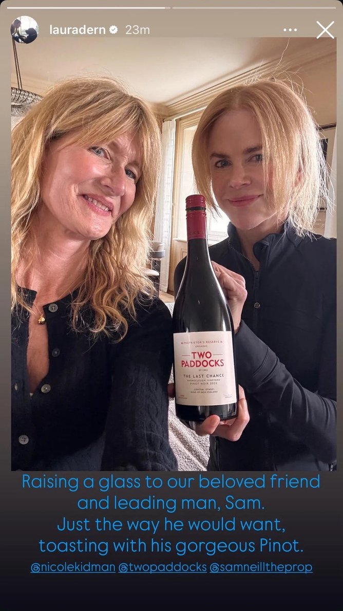 The Big Little Lies stars smiled as they posed with a bottle from Neill’s vineyard. 