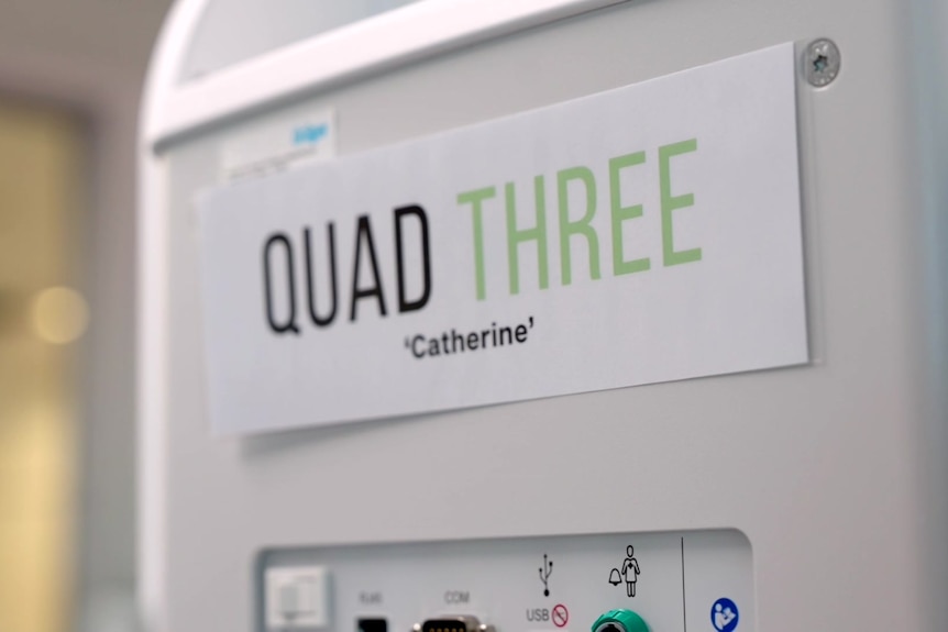 A sign that reads: quad three, catherine