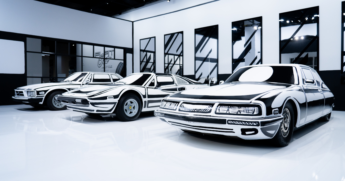 Artist Transforms Five Cars Into an Immersive B&W Illustration