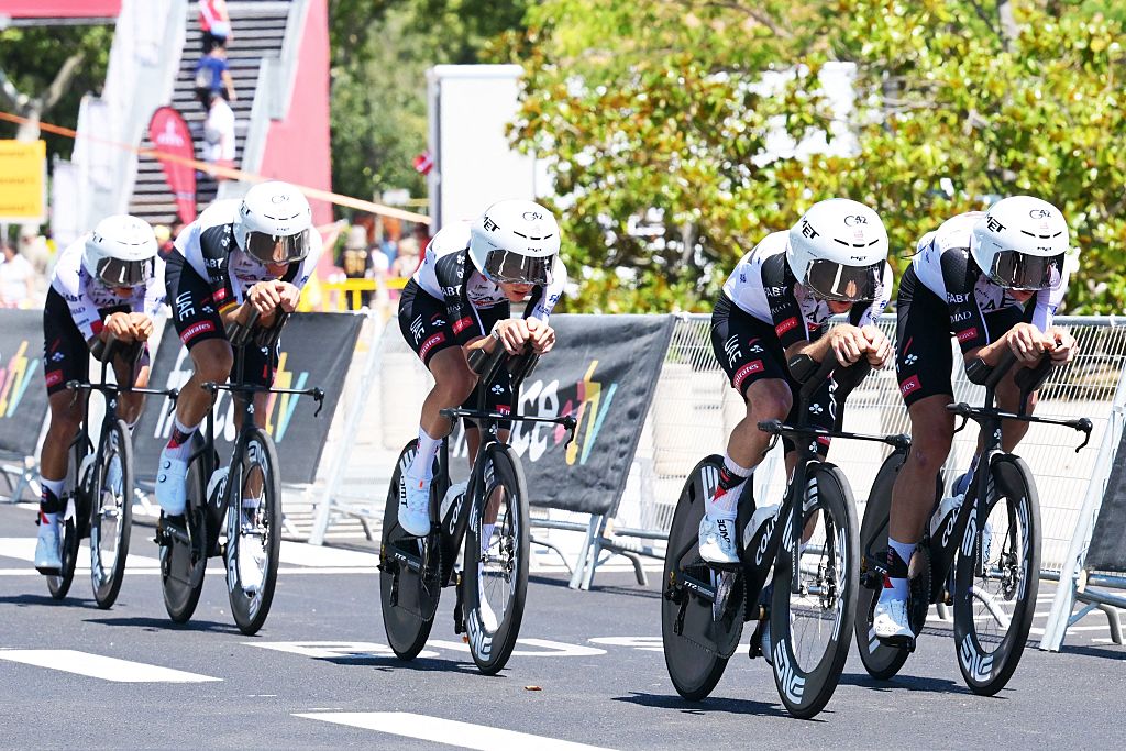 Slovenian Tadej Pogacar of UAE Team Emirates XRG pictured during a training ahead of the first stage of the 2026 Tour de France cycling race, a team time trial of 19km with start and finish in Barcelona, Spain, Saturday 04 July 2026. The 113th edition of the Tour de France starts on Saturday 4 July in Barcelona, Spain, and will finish in Paris, France on the 26th of July. BELGA PHOTO DAVID PINTENS (Photo by DAVID PINTENS / BELGA MAG / Belga via AFP)