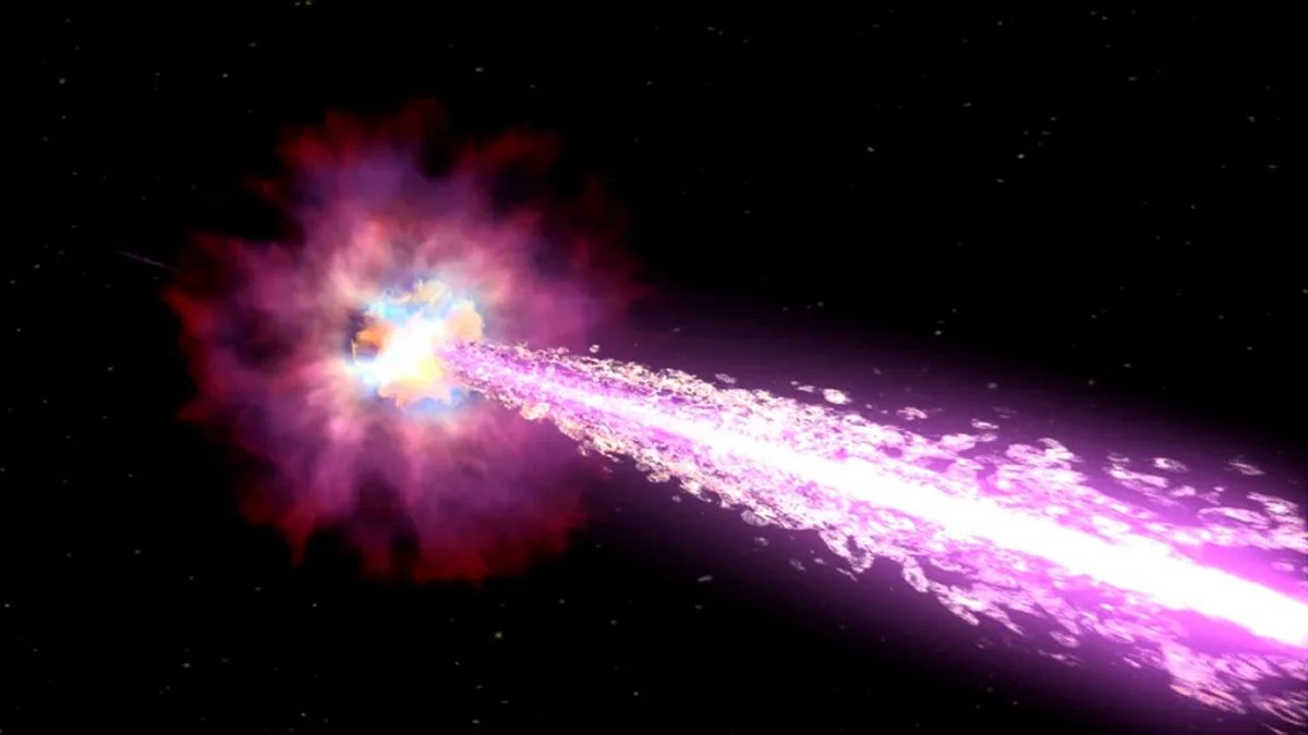 Artist's impression of a gamma-ray burst. Credit: NASA/Swift/Cruz deWilde