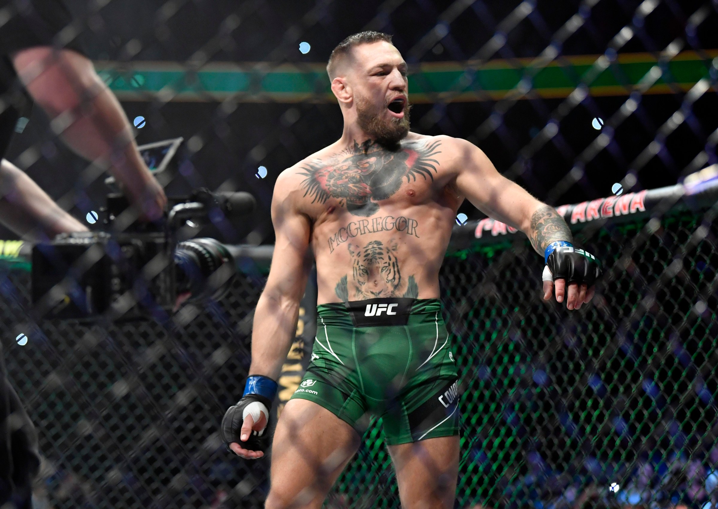 LAS VEGAS, NEVADA - JULY 10: Conor McGregor of Ireland prepares to fight Dustin Poirier during the UFC 264 event at T-Mobile Arena on July 10, 2021 in Las Vegas, Nevada. (Photo by Chris Unger/Zuffa LLC)