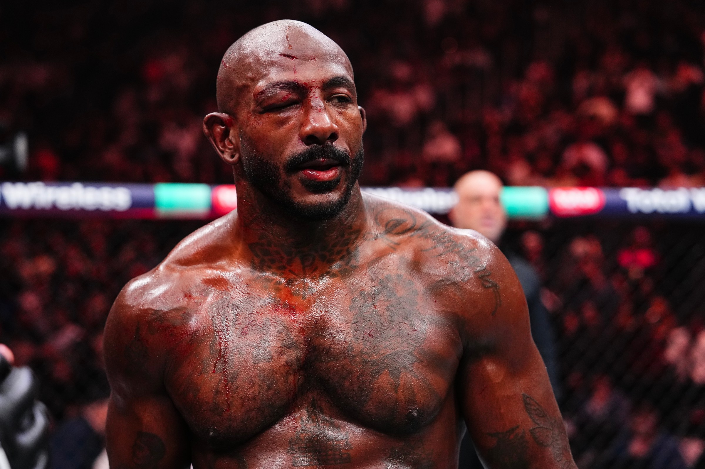 LAS VEGAS, NEVADA - OCTOBER 04: Khalil Rountree Jr. reacts to his knockout by Jiri Prochazka of the Czech Republic in a light heavyweight fight during the UFC 320 event at T-Mobile Arena on October 04, 2025 in Las Vegas, Nevada. (Photo by Jeff Bottari/Zuffa LLC)