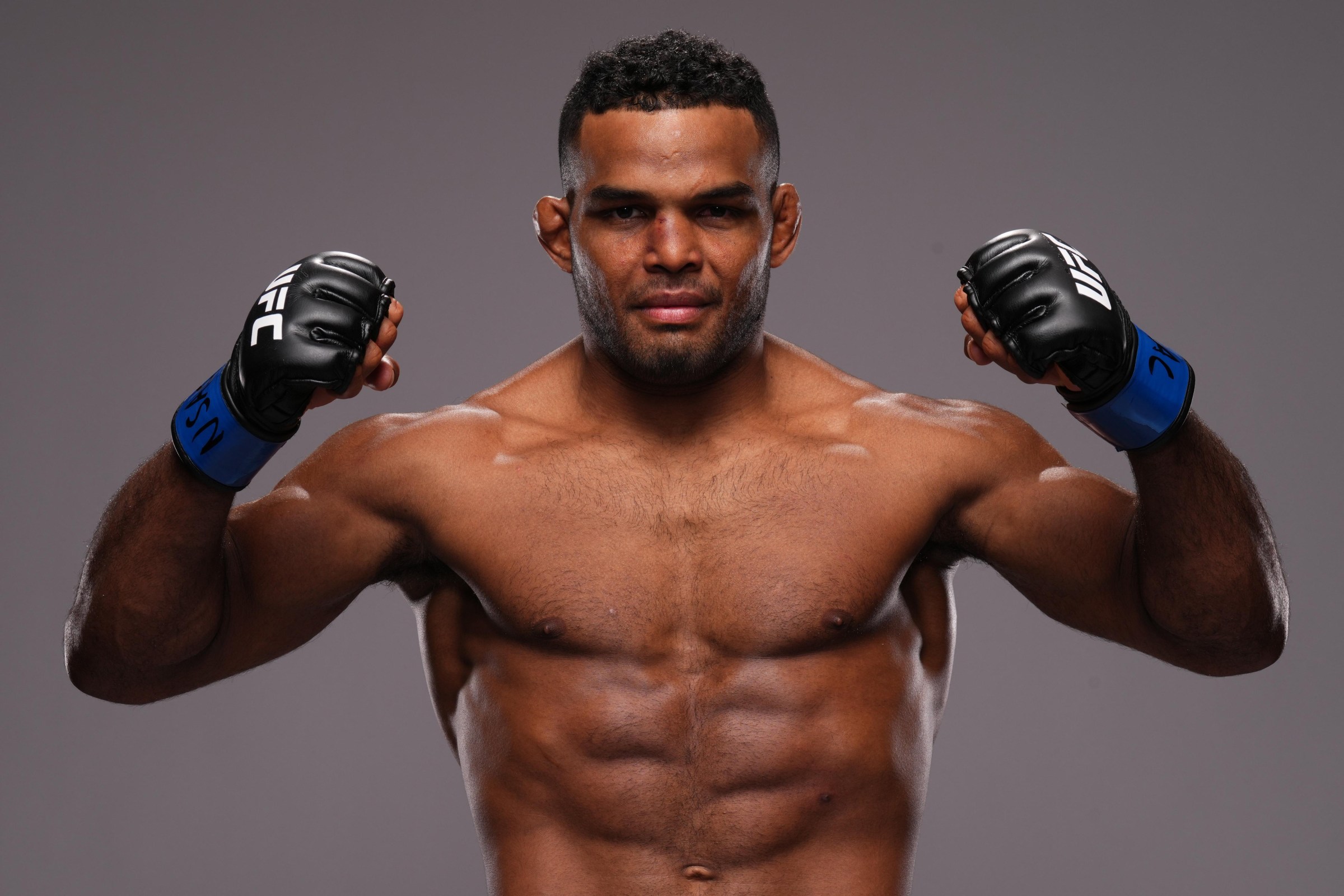 LAS VEGAS, NEVADA - MARCH 14: Manoel Sousa of Brazil poses for a portrait after his victory during the UFC Fight Night event at Meta APEX on March 14, 2026 in Las Vegas, Nevada. (Photo by Mike Roach/Zuffa LLC)