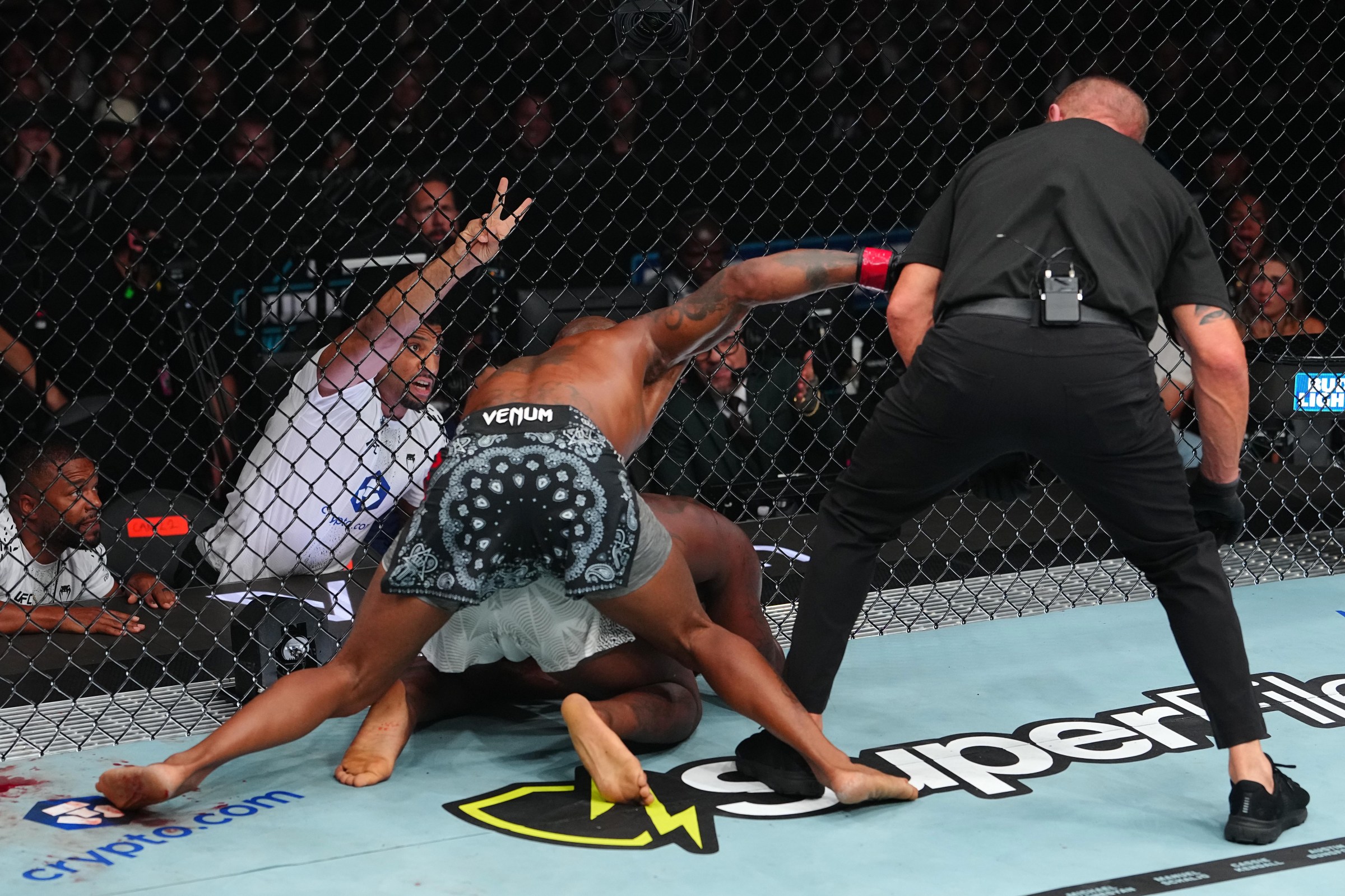 LAS VEGAS, NEVADA - JULY 11: King Green strikes Terrance McKinney in a lightweight fight during the UFC 329 event at T-Mobile Arena on July 11, 2026 in Las Vegas, Nevada. (Photo by Jeff Bottari/Zuffa LLC)