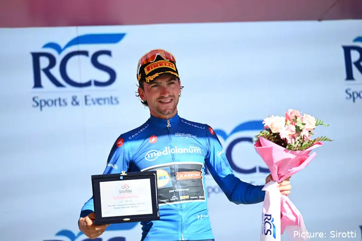 Giulio Ciccone on the podium at the 2026 Giro d'Italia