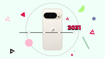 Google Pixel phone on an update timeline ending in 2031.