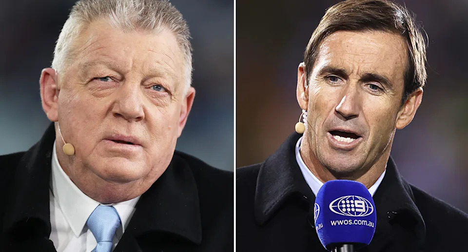Channel Nine has been tipped to shake up a broadcast team that features the likes of Phil Gould (L) and Andrew Johns (R) in the wake of the record new TV deal with the NRL. Pic: Getty