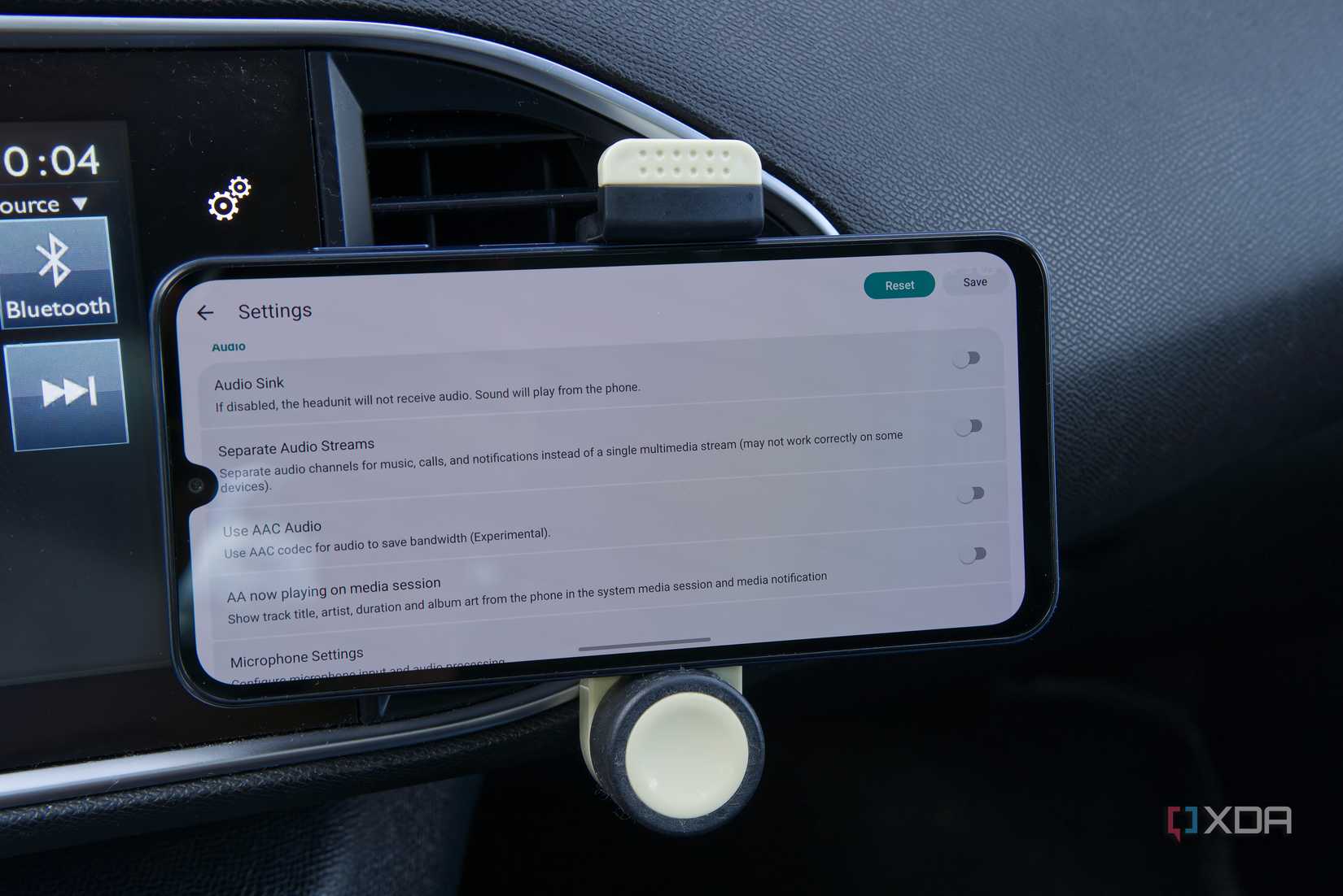 An Android phone showing audio settings for Android Auto