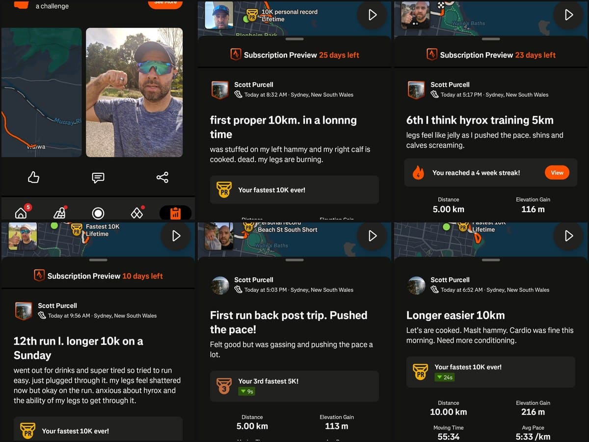 Collage of Strava training runs from a 14-week Hyrox training block