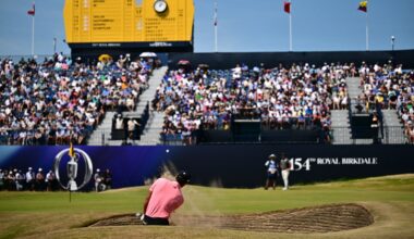 Michael Thorbjornsen hits a bunker shot
