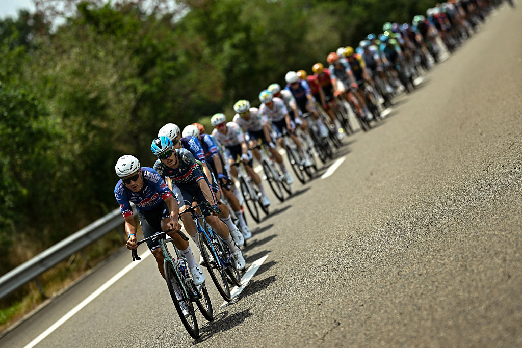 Alpecin - Premier Tech team's Swiss rider Silvan Dillier leads a the pack of riders during the 7th stage of the 113th edition of the Tour de France cycling race, 175,1 km between Hagetmau and Bordeaux in southwestern France, on July 10, 2026. (Photo by Loic VENANCE / AFP)