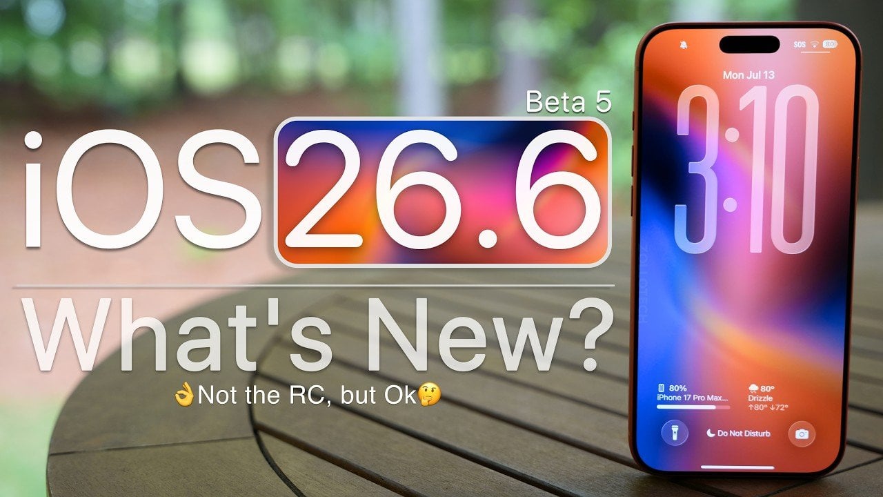 An iPhone screen displaying the iOS 26.6 Beta 5 software update available for download.
