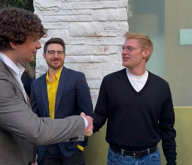 Kane Parsons, James A. Janisse, and Curry Barker outside the Aero Theatre in Los Angeles on May 6