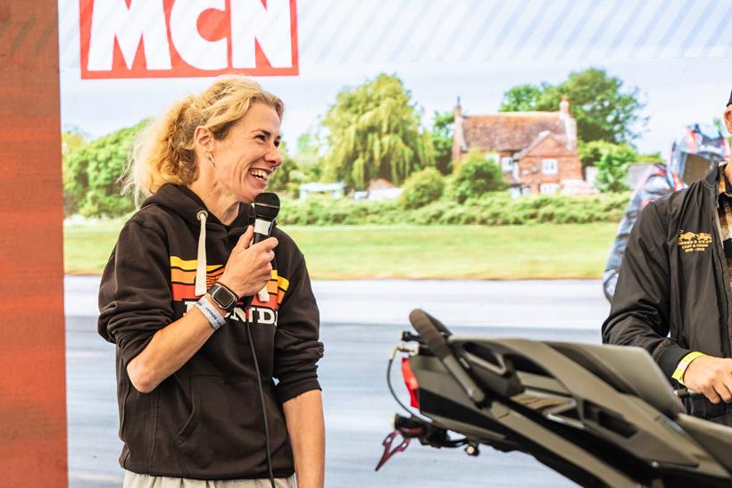 Jenny Tinmouth on stage at Moto Fest