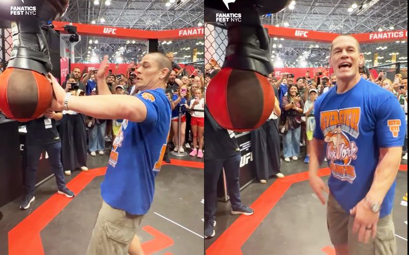 John Cena Fakes Punches and Kicks During UFC Boxing Challenge at Fanatics Fest