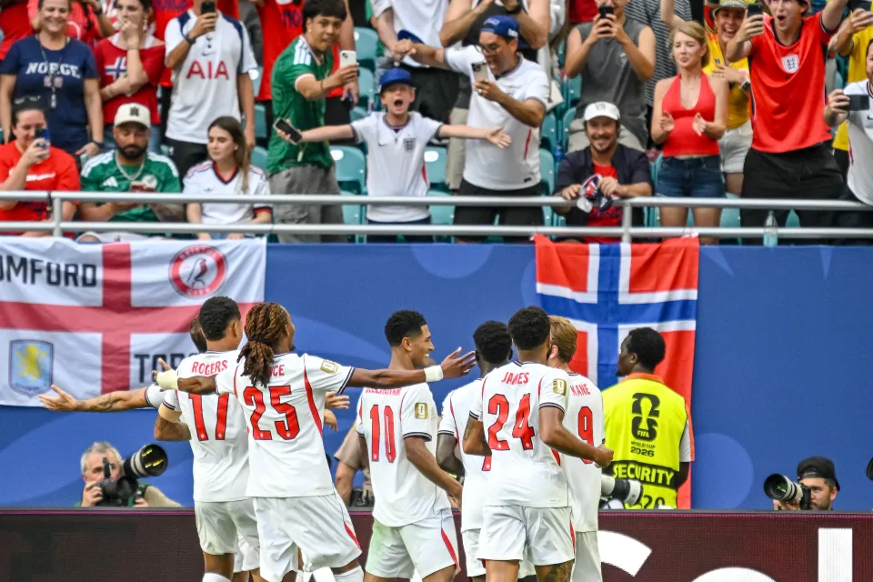 England celebrate against Norway at the World Cup.