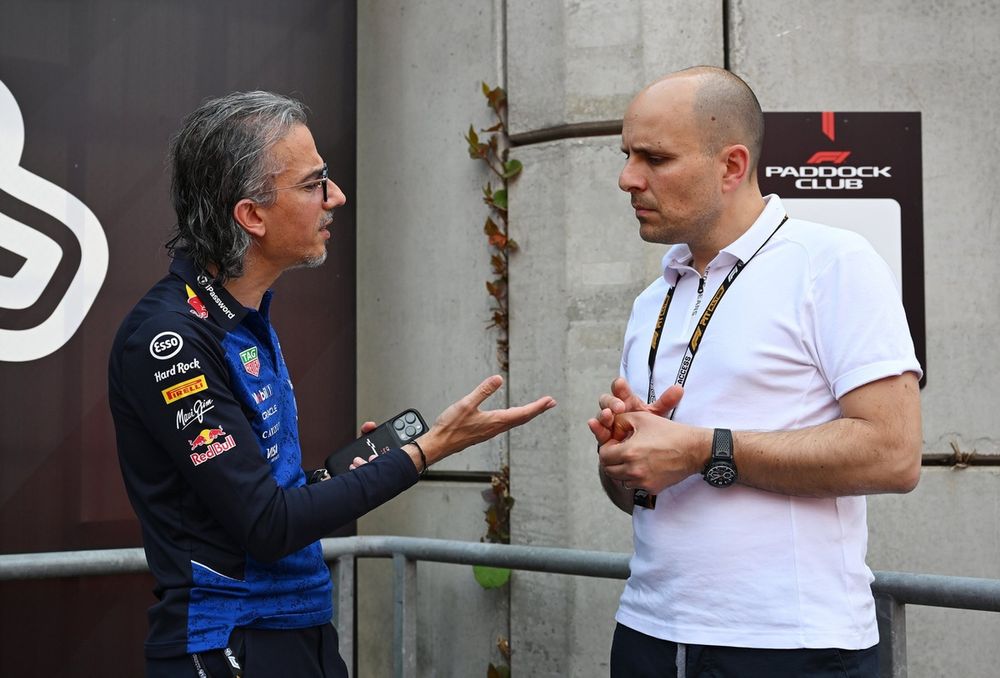 Laurent Mekies, Red Bull Racing Team Principal, with Gianpiero Lambiase