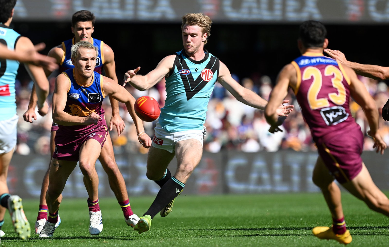 Jason Horne-Francis battled hard for an undermanned Port side in his return from injury.