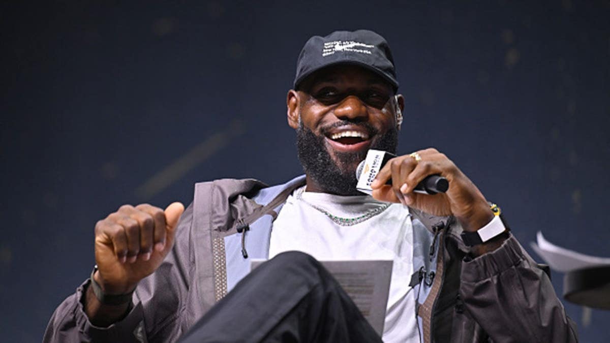 LeBron James speaks onstage during a panel at Fanatics Fest NYC.
