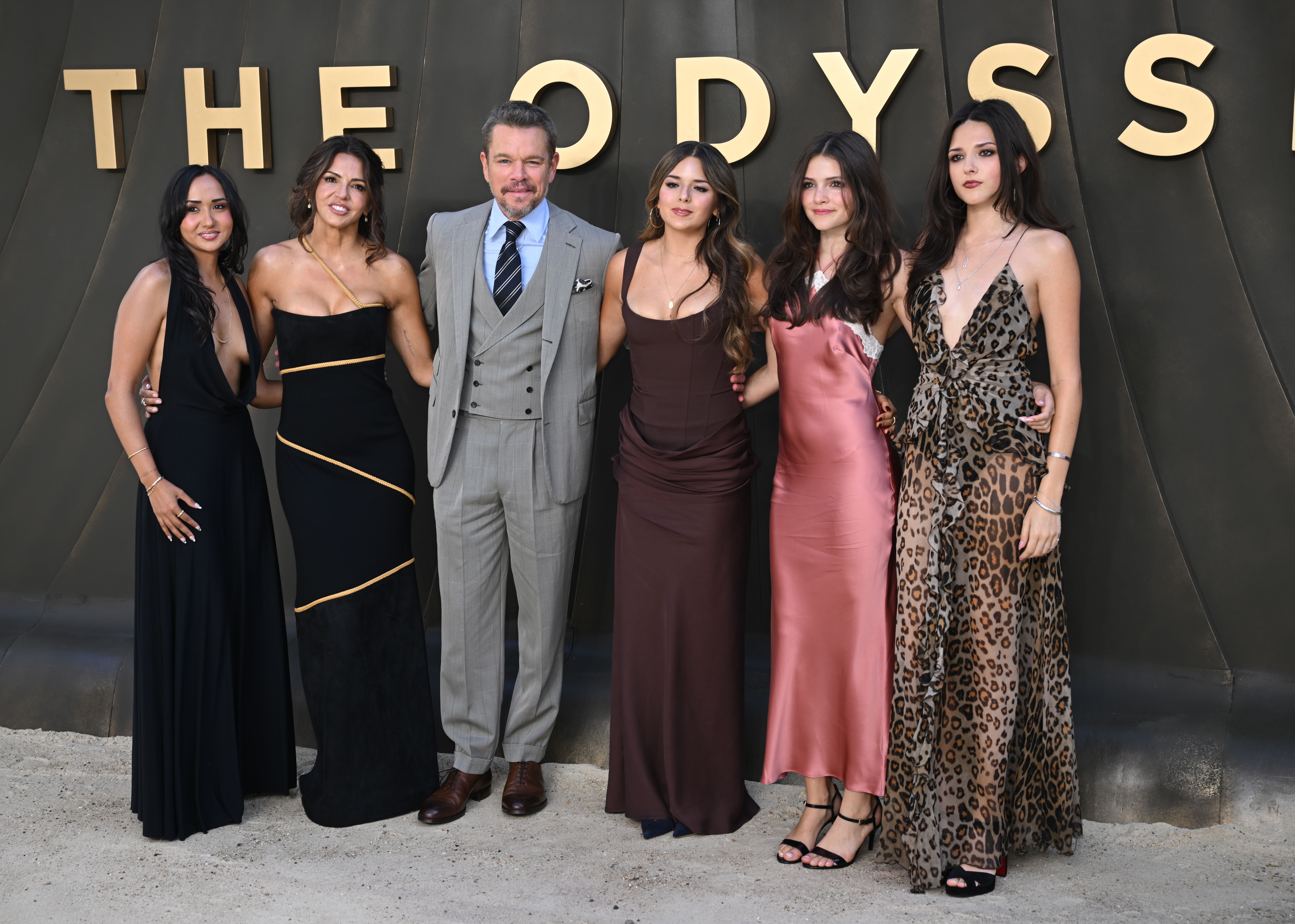  Luciana Damon, Matt Damon, Isabella Damon, Gia Zavala Damonattends the UK premiere of The Odyssey in London