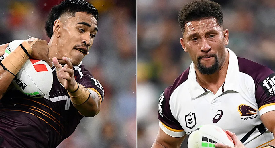 Deine Mariner (L) and Gehamat Shibasaki (R) are both set to return from injury against the Sharks in a major boost to the depleted Broncos. Pic: Getty