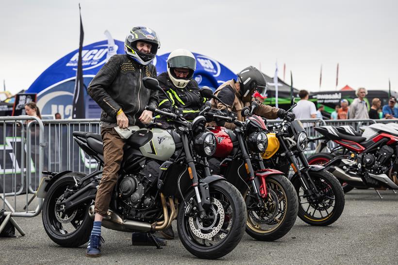 Riders attending Moto Fest test riding new Triumph Trident 660 and Speed 400 models