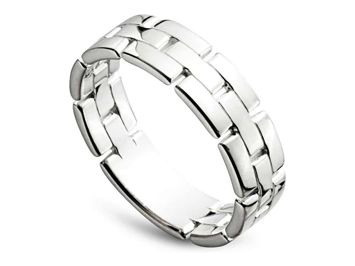 NAJO Bastion Men's Silver Ring in solid sterling silver with interlocked brick patterning