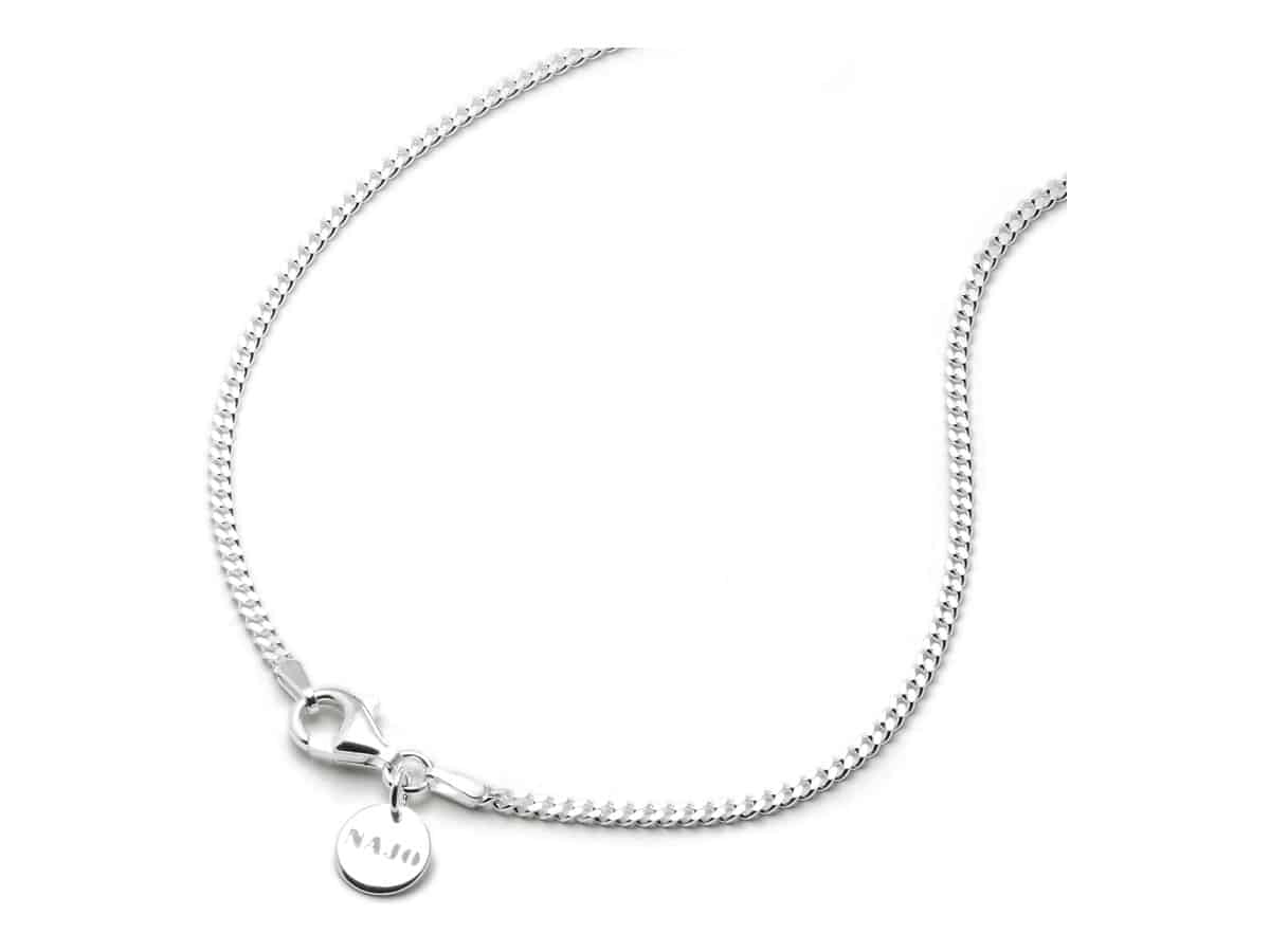 NAJO Cuban Men's Silver Chain Necklace in 2.1mm sterling silver curb links with clasp