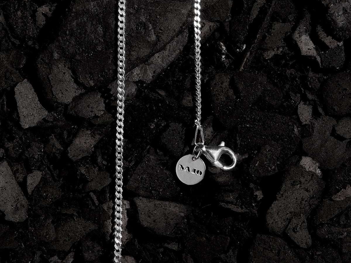 NAJO Cuban men's sterling silver chain necklace and clasp on charcoal
