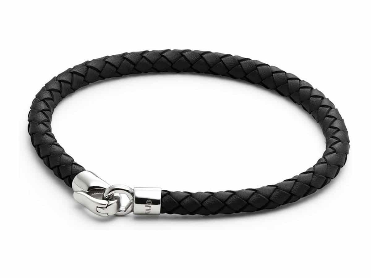NAJO The Mariner Men's Black Plaited Leather and Steel Bracelet with hinged steel clasp