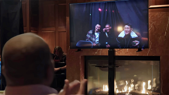 UFC President and CEO Dana White congratulates Matheus Camilu on a video call after watching ZFN 2 on Lookin' for a Fight in December 2024. The left side of the screen is "Korean Zombie" CEO Jung Chan-sung, and the right side is Yu Ju-sang, who also went straight to UFC. Photo = TKO
