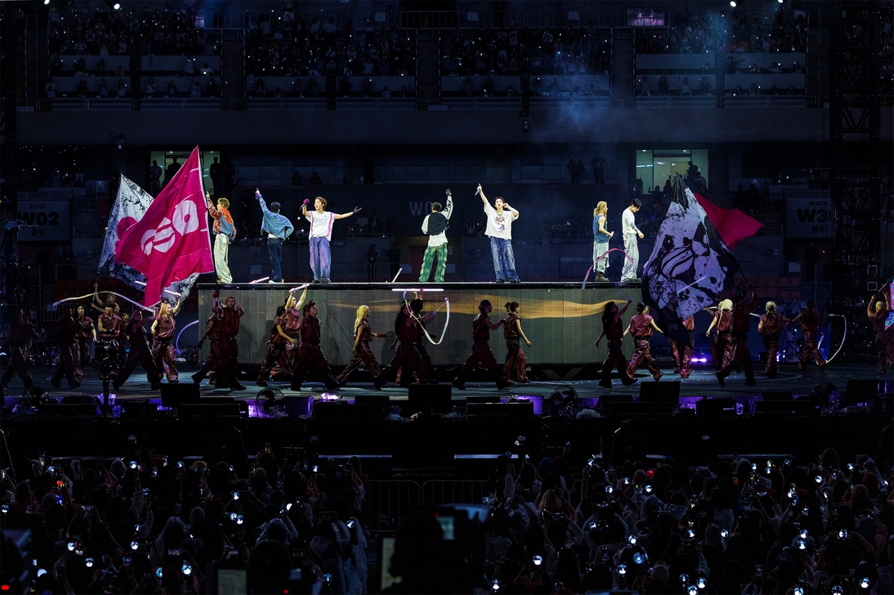 BTS performs during their “Arirang” tour at the Busan Asiad Main Stadium in Busan on June 13. (Big Hit Music)