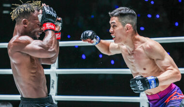Lee Seung-chul is attacking Bokang Masunyanne in a 5 minute&times;3 round match in the ONE Fight Night 45 mixed martial arts at Roompini Stadium in Bangkok, Thailand, in July 2026. ONE Fight Night 45 was broadcast live on the global OTT service 'Amazon Prime Video'. 사진=Group One Holdings Pte. Ltd.